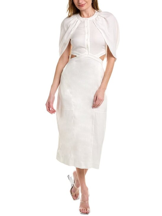 SIMKHAI | Inara Linen Midi Dress In White - Picture 4 of 16